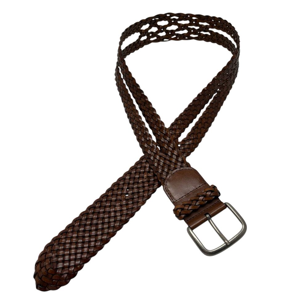BRAIDED LEATHER BELT | Brown Double Braided w/ Brass SIlver Buckle XXL